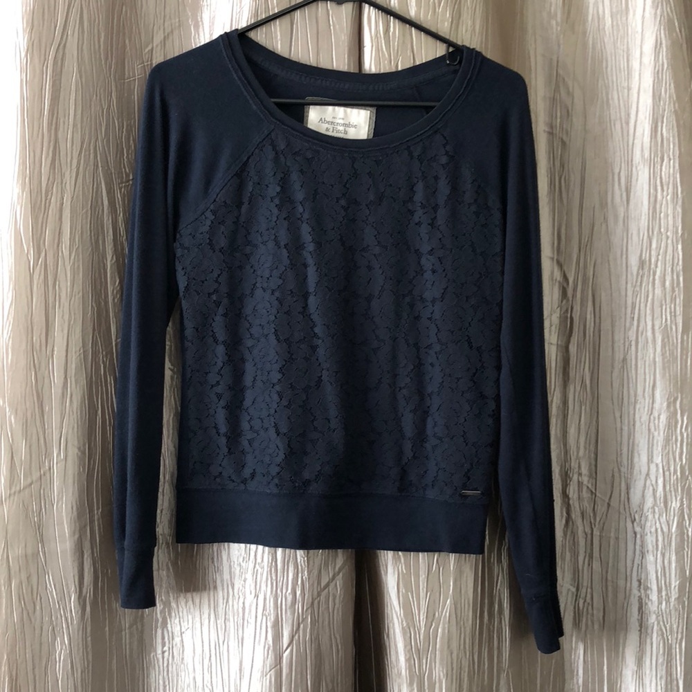 Abercrombie and Fitch navy long sleeve lace top
